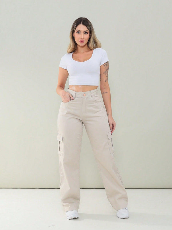 Calça bege Cargo casual - Belladama -