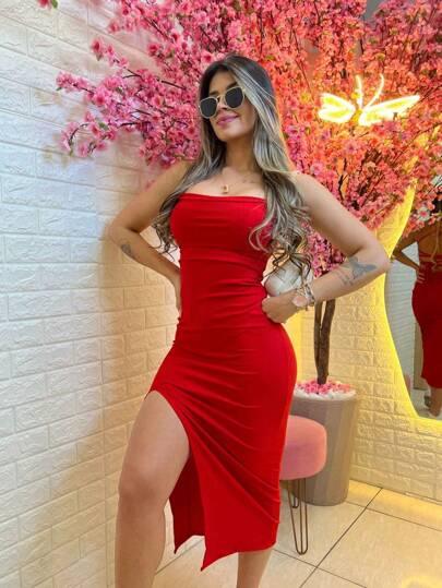 Vestido Canelado Com Abertura Nas Costas - Belladama -